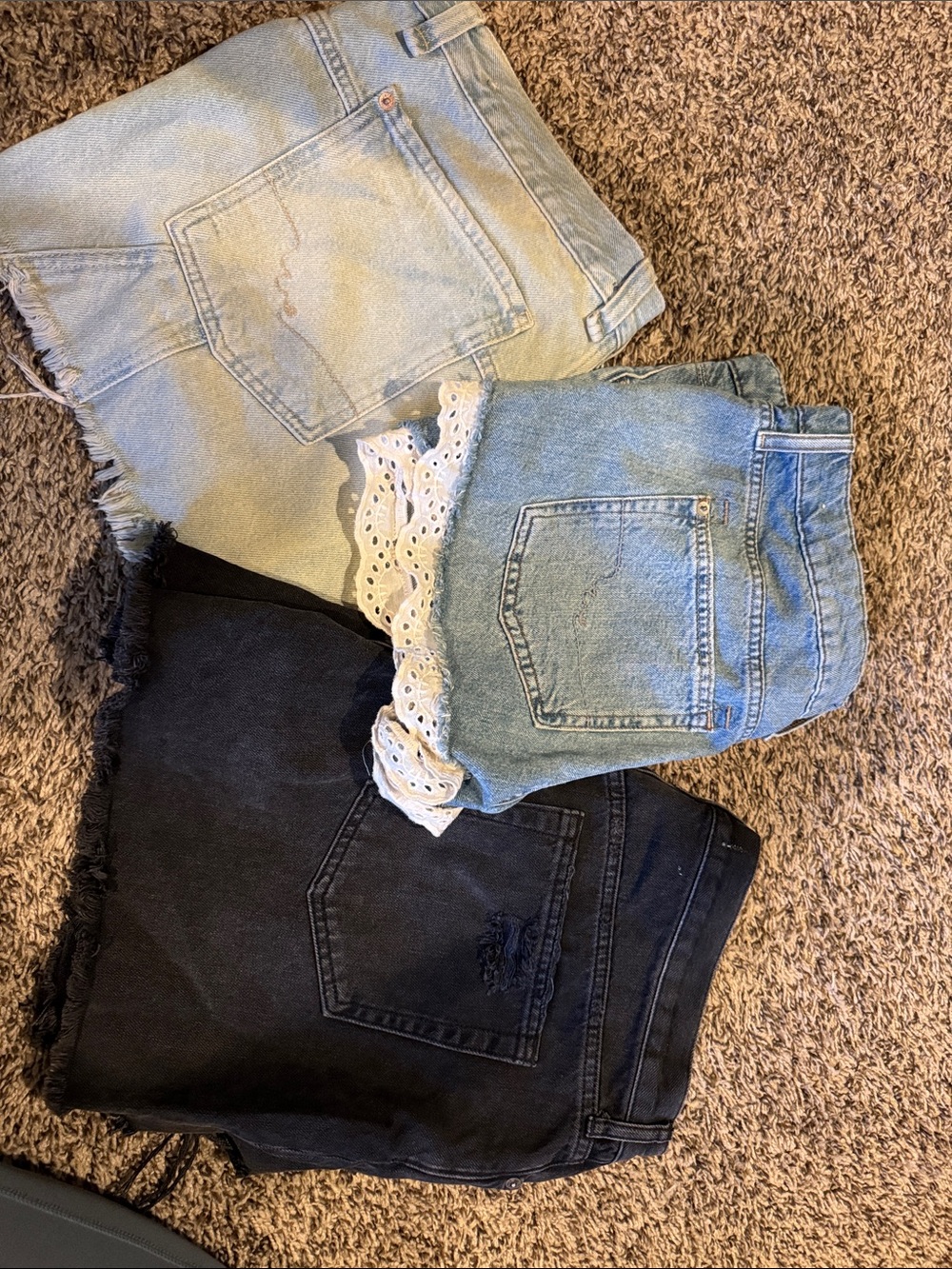 We The Free High Waist Denim Shorts Set - Light Blue & Black